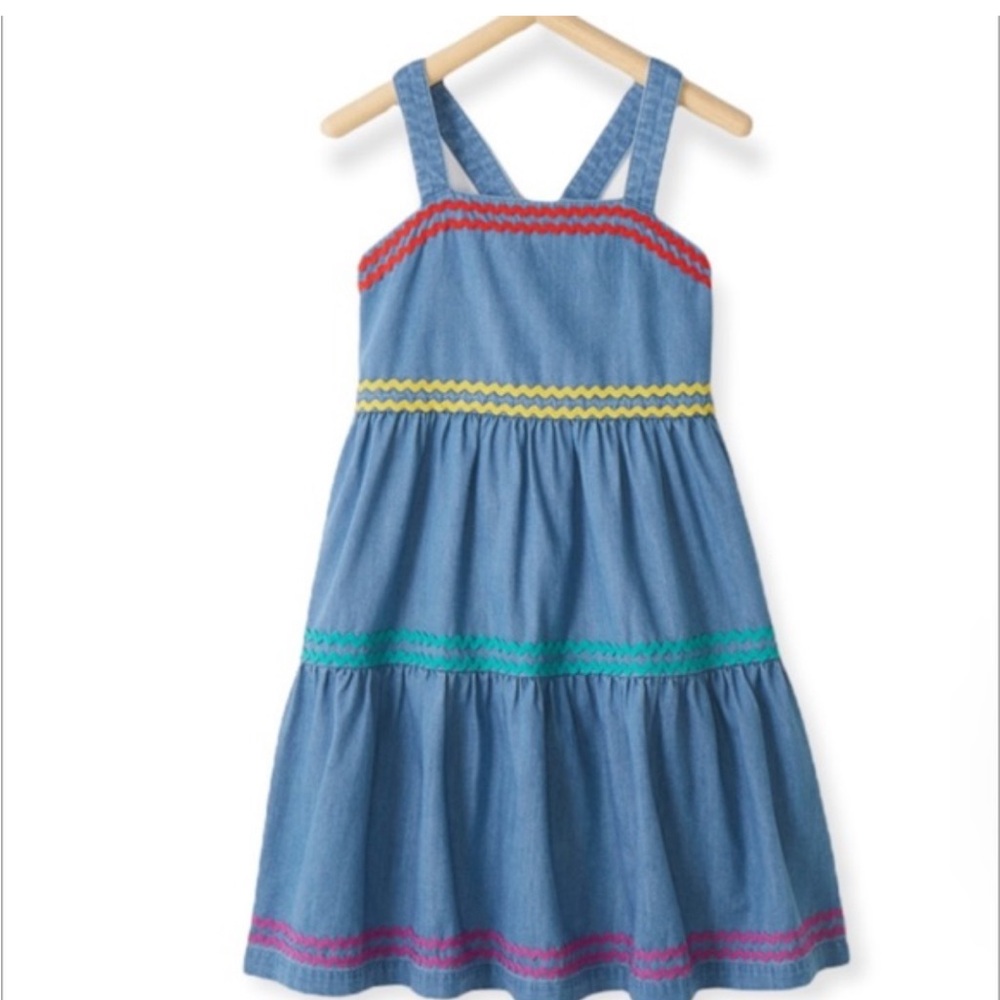 Hanna Andersson Girls' Blue Chambray Sundress Colorful Ric Rac NWT Size 8 (130)